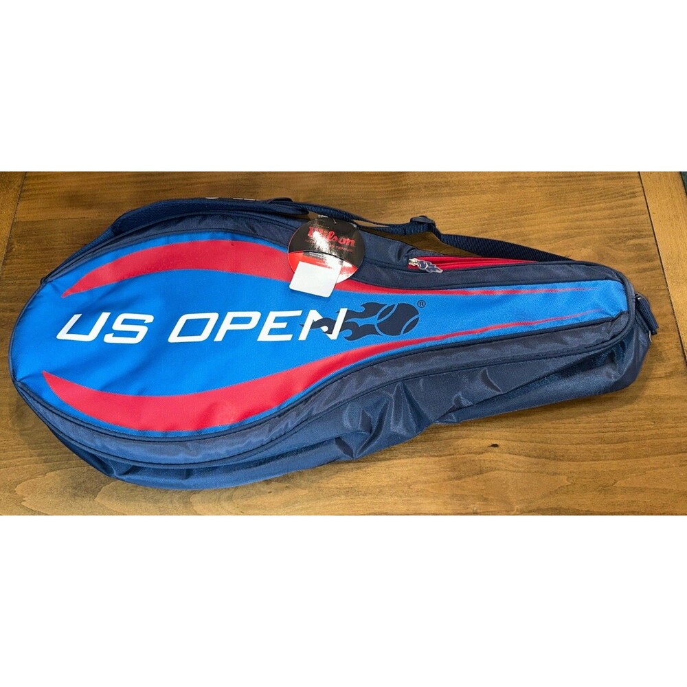 Vintage Wilson US Open Tennis Racquet Bag Multiple Racket Blue Red White Large